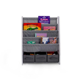 Humble Crew Children's Bookcase Storage Rack with 4 Tiers, Children's Bookrack, Bookshelf, White/Grey