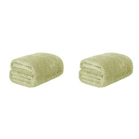 Dreamscene Luxury Waffle Popcorn Mink Soft Warm Throw Over Sofa Bed Blanket - 125 x 150cm - Sage Green (Pack of 2)