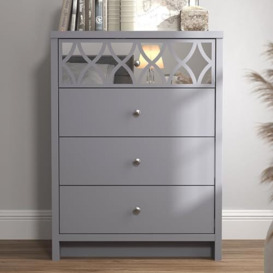 GFW Arianna Cabinet Unit with 4 Drawers Bedroom Storage Cupboard, Contemporary Mirrored Design, Wooden Sideboards for Living, Dining Room & Kitchen, Cool Grey, 39.8D x 70W x 93.8H cm