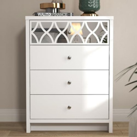 GFW Arianna Cabinet Unit with 4 Drawers Bedroom Storage Cupboard, Contemporary Mirrored Design, Wooden Sideboards for Living, Dining Room & Kitchen, White, 39.8D x 70W x 93.8H cm