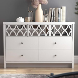 GFW Arianna Cabinet Unit with 3 + 4 Drawers Bedroom Storage Cupboard, Contemporary Mirrored Design, Wooden Sideboards for Living, Dining Room & Kitchen, White, 39.8D x 112.6W x 73.9H cm