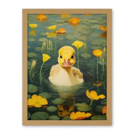 Artery8 Whirlpool Duckling Lily Pads and Flowers Kids Bedroom Nursery Artwork Framed Wall Art Print 18X24 Inch