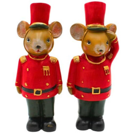 Dekohelden24 Set of 2 Christmas Figurines Mouse with Uniform, Red and Black, Polyresin, Size: L/W/H Approx. 5 x 6 x 17 cm