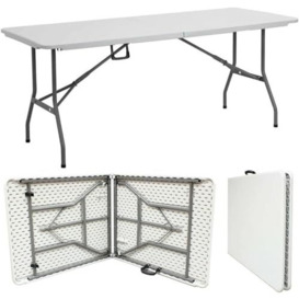 6ft Heavy Duty Folding Table - Ideal for Catering, Camping, Picnic, Party - Portable & Compact Trestle Table with Carry Handle - Indoor/Outdoor Dining, Garden, Market, BBQ - White