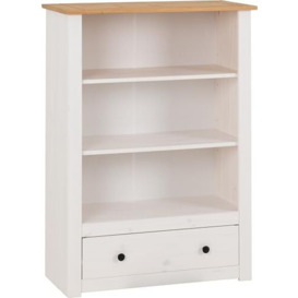 Seconique Panama 1 Drawer Bookcase in White/Natural Wax