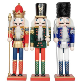 SHATCHI 30cm Assorted Wooden Christmas Nutcrackers - 3pcs Set - Soldiers King Puppet Figurines Xmas Home Decoration Ornament