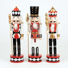 SHATCHI 38cm Red/White/Black Wooden Christmas Nutcrackers - 3pcs Set - Soldiers King Puppet Figurines Xmas Home Decoration Ornament