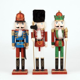 SHATCHI 38cm Assorted Wooden Christmas Nutcrackers - 3pcs Set - Soldiers King Puppet Figurines Xmas Home Decoration Ornament