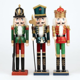 SHATCHI 43cm Red/Green Wooden Christmas Nutcrackers - 3pcs Set - Soldiers King Puppet Figurines Xmas Home Decoration Ornament