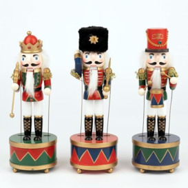 SHATCHI 30cm Musical Box Wooden Christmas Nutcrackers Soldiers Animated Clockwork Puppet Figurines Home Decoration Ornament - Supplied One