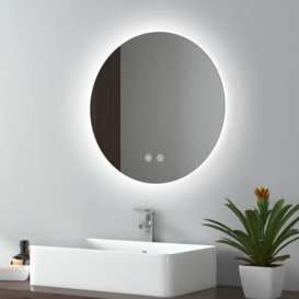 EMKE Round Bathroom Mirror with Led Lights, 500mm Wall Mounted Vanity Mirror with Touch, Demister and Memory Dimmable, Illuminated Bathroom Mirror with Cool White Light