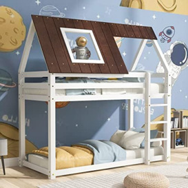 Merax 3FT Bunk Bed - Toddler Bed with 3-Step Ladder Fall Protection and Fences - Solid Pine Wood Bed Frame - Kids Children House Bed - 90x190cm White