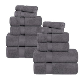 Superior Zero Twist Cotton 12 Piece Assorted Towel Set, Includes 4 Bath, 4 Hand, 4 Washcloth/Face Towels, Quick Dry, Home Essentials, Shower, Spa, Luxury Plush Soft Absorbent Towels, Grey