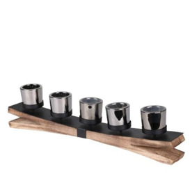 "NATURAL LIVING ""CANDLE HOLDER WITH SUPPORT"" IN WOOD AND METAL 54X7XH13CM"