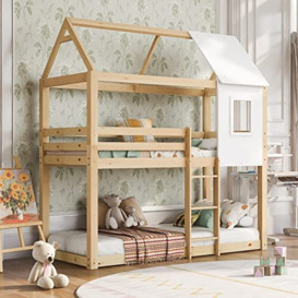 Merax 3FT Bunk Bed for Kids - Treehouse Toddler Bed With Ladder - Solid Wood Cabin Bed Frame - Twin Sleeper Kids Bed - 90x190cm Natural