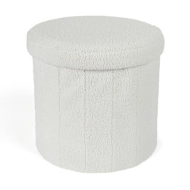 OHS Cream Ottoman Storage Boucle Round, Space Saving Organising Storage Box for Bedroom Living Room Soft Boucle Ottoman with Lid Storage, White