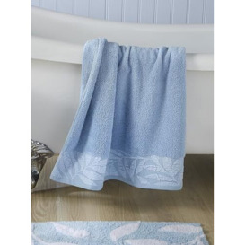 Dreams & Drapes Blue Hand Towel (50 x 90cm) - 100% Natural Cotton - Floral Leaf Towel - Guest Towel, Head Towel, Beach Towel, Bathroom Accessory - Lacie Collection