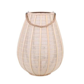 NATURAL LIVING Kimo Lantern in Wood and Fabric Glass Candle Holder D36 cm H52 cm