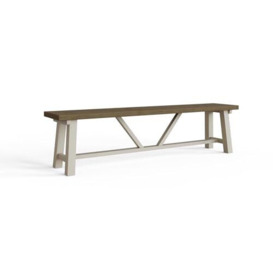 FWStyle Reclaimed Pine Large 180cm Dining Bench in a Rustic Farmhouse Driftwood and Truffle Finish.