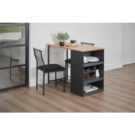 Greenhurst Studio Bistro Dining Set with 2 fabric covered chairs, added Storage and wine rack L100 x W50 x H76cm (Black)