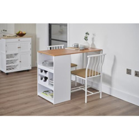 Greenhurst Studio Bistro Dining Set with 2 fabric covered chairs, added Storage and wine rack L100 x W50 x H76cm (White)