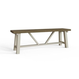 FWStyle Reclaimed Pine 140cm Dining Bench in a Rustic Farmhouse Driftwood and Truffle Finish.