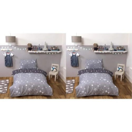 Dreamscene Galaxy Stars Duvet Cover with Pillowcase Reversible Charcoal Bedding Set, Silver Grey - Junior/Cot Bed (Pack of 2)