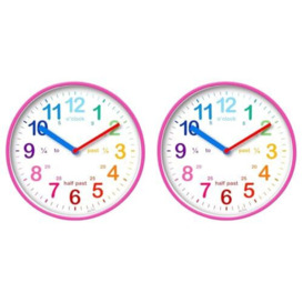 Acctim Wickford Kids Teaching Wall Clock Quartz Rainbow Dial Quarter Markers Pink 20cm 22520 (Pack of 2)
