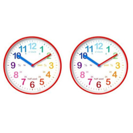 Acctim Wickford Kids Teaching Wall Clock Quartz Rainbow Dial Quarter Markers Red 20cm 22524 (Pack of 2)
