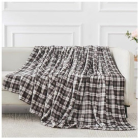 GC GAVENO CAVAILIA Flannel Tartan Fleece Check For All Seasons, Check Super Soft Warm Cosy Sofa Settee Bed Blankets Also Use In Traveling Charcoal, Double Bed 150x200 Cm