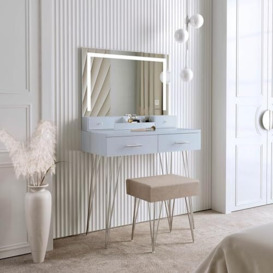 CARME Sophia Grey Dressing Table with Touch Sensor LED Mirror