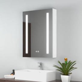 EMKE Led Bathroom Mirror Cabinet, Bathroom Wall Mirror Cabinet with Led Lights with Shaver Socket, Illuminated Mirror Cabinet with Anti Fog, Dimmable & 3 Colors, Memory Function 50L x 70H x 14.5D cm