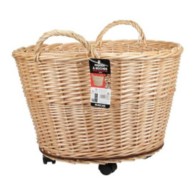 RUECAB - Log rack - Round log basket, transport basket for firewood - Round shape - Natural wicker - 2 handles - 4 multidirectional wheels - Dimensions: Ø54 x H44 cm