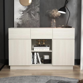 GFW Sampford Door White 3 Drawers & 2 Shelves. Elegant Sideboard Storage Cabinet for Living Room, Hallway & Kitchen, H74.8cm x W118cm x L39.7cm
