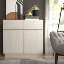 GFW Sampford 2 Drawer, 2 Door White 2 Shelves. Elegant Sideboard Storage Cabinet for Living Room, Hallway & Kitchen, H74.8cm x W79cm x L39.7cm
