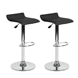 39F Furniture Dream Set of 2 Modern Barstools Height Adjustable Bar Stools with Solid Wave Seat and Chrome Base, Black, 39 x 42 x 65-86 cm