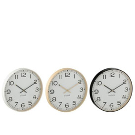 J-Line Round Wall Clock Plastic Beige/White/Black Large Assortment of 3-3 Units, Mix, L