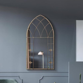 "MirrorOutlet The Kirkby - Rustic Metal Framed Gothic Arched Wall Mirror 36"" X 19"" (90CM X 50CM) Glass Mirror with Black All weather Backing."