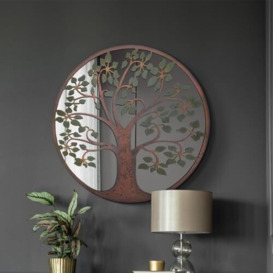 "MirrorOutlet The Kirkby - Rustic Metal Framed Round Colour Tree of Life Decorative Wall Mirror 24"" X 24"" (60CM X 60CM) Glass Mirror with Black All weather Backing."