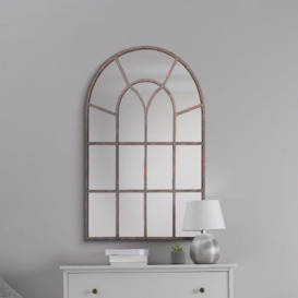 "MirrorOutlet The Kirkby - Rustic Metal Framed Gothic Arched Wall Mirror 36"" X 24"" (90CM X 60CM) Glass Mirror with Black All weather Backing."