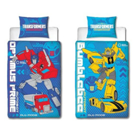 Character World Transformers Optimus Prime Bumblebee Official Kids Single Duvet Cover Set - Reversible 2 Sided Bedding Including Matching Pillow Case - Charges Design Single Bed Set