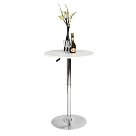 39F Furniture Dream Round bar Height Adjustable Dining Room Scandinavian Bistro Table, MDF, White, 60x60x65-90cm
