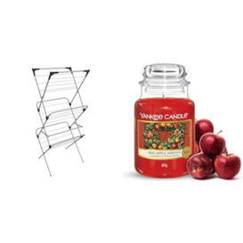 Vileda Sprint 3-Tier Clothes Airer, Indoor Clothes Drying Rack with 20 m Washing Line, Silver & Yankee Candle Scented Candle - Red Apple Wreath Large Jar Candle - Long Burning Candles: up to 150 Hours