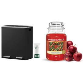 SONGMICS Double Rubbish Bin, 2 x 30L Waste and Recycling Kitchen Bin with 15 Rubbish Bags & Yankee Candle Scented Candle - Red Apple Wreath Large Jar Candle - Long Burning Candles