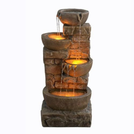 Teamson Home 84.5 cm Cascading Bowls & Stacked Stones LED Outdoor Water Fountain for Outdoor Living Spaces, Brown