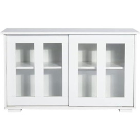 39F Furniture Dream Modern Sideboard Cabinet with Glass Doors and Adjustable Shelves, PB, White, 107x34x63cm