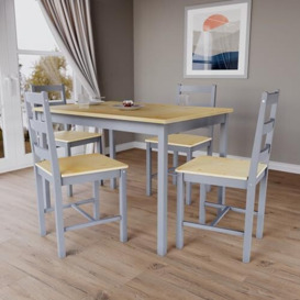 Vida Designs Yorkshire Dining Table and Chairs Set Kitchen Home Furniture (Grey & Pine, 4 Seater)