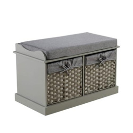 Home Source Malibu 2 Drawer Wooden Storage Bench With Cushion Padded Seat, Grey