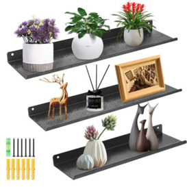 himaly Metal Wall Shelf, Floating Shelves, Wall Mounted Storage Shelves for Kitchen, Bathroom, Living Room, Bedroom, (Black, Set of 3)