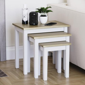 Vida Designs Yorkshire Nest of 3 Tables for Living room, Stacking Side Tables, Sturdy and Easy Assembly (Oak & White)